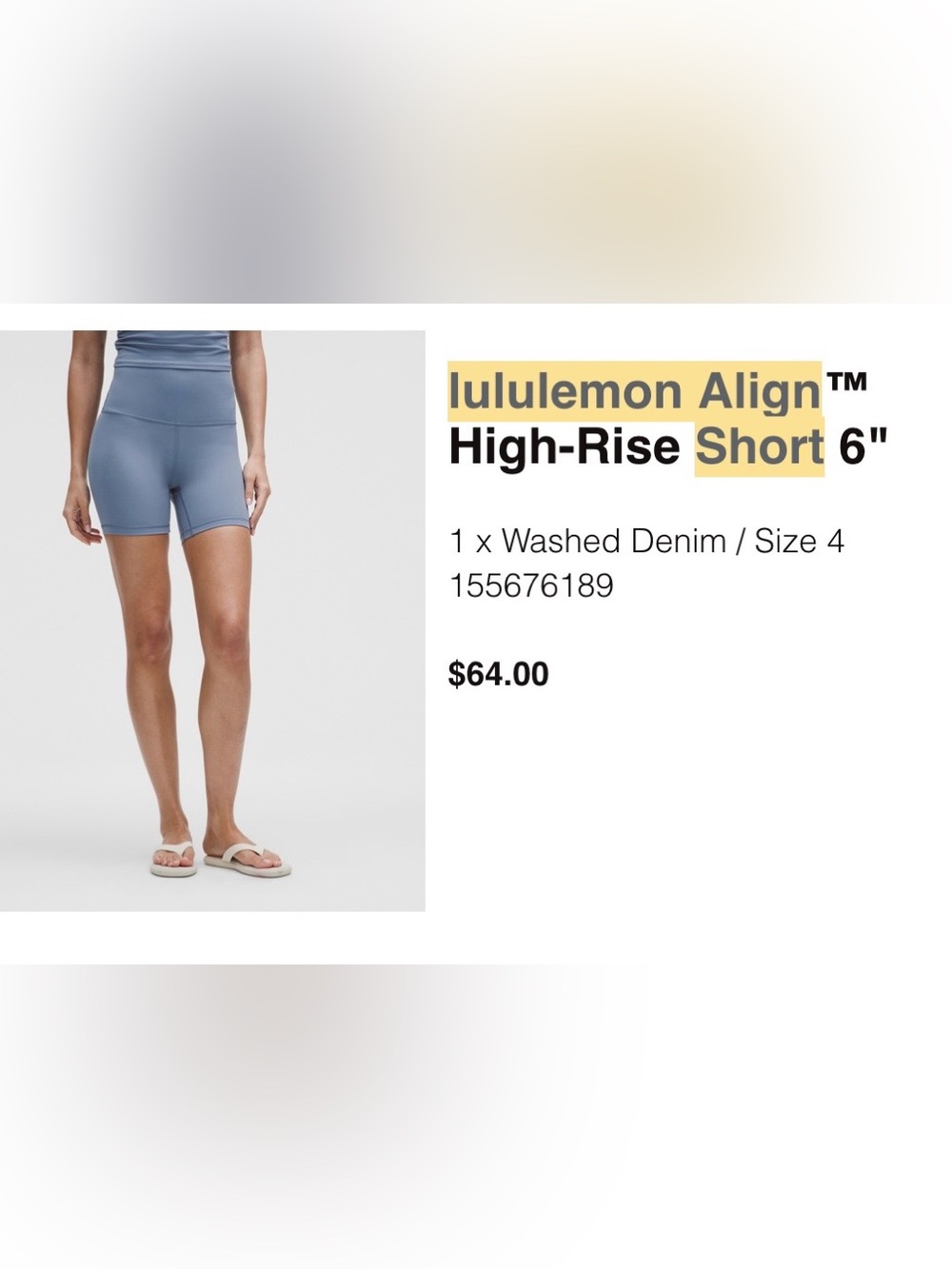 lululemon athletica Align High-Rise Short 6" - Washed Denim size 4